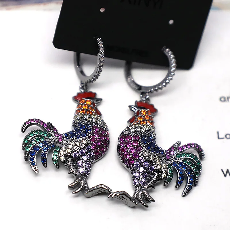 XUYE Fashion Jewelry Cuibic Zirconia Cute Colorful Rooster Dangle Earrings for Women Brand Design Luxury Cock Eardrop