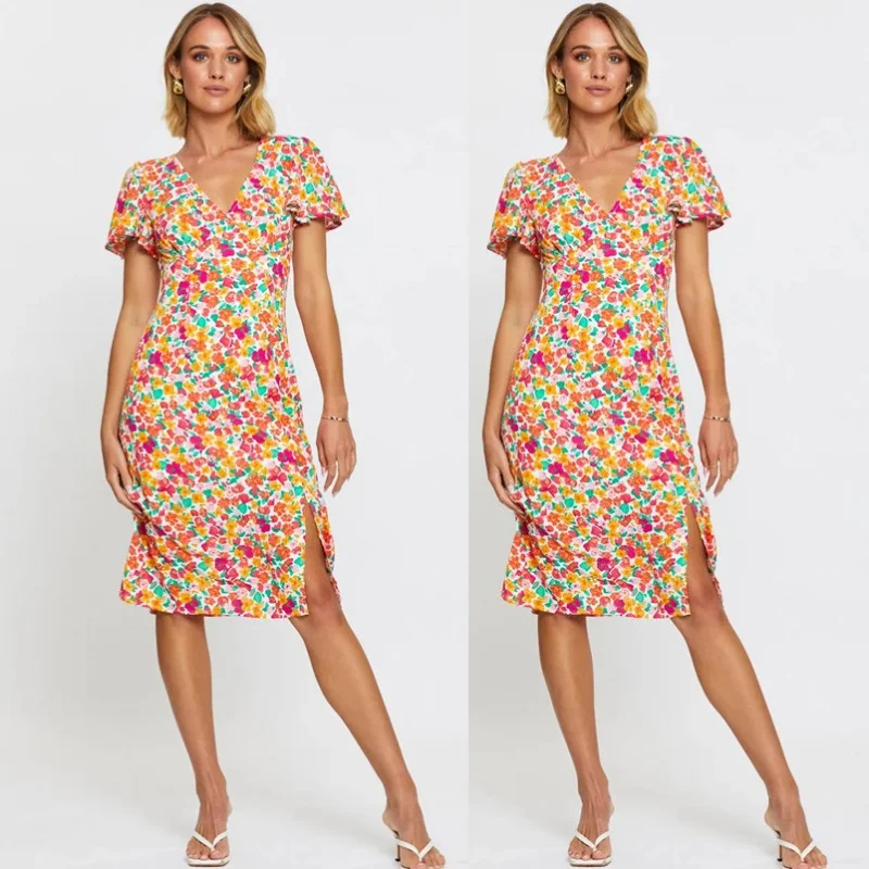 

AliExpress2022Spring New Popular Short Sleeve Split Dress