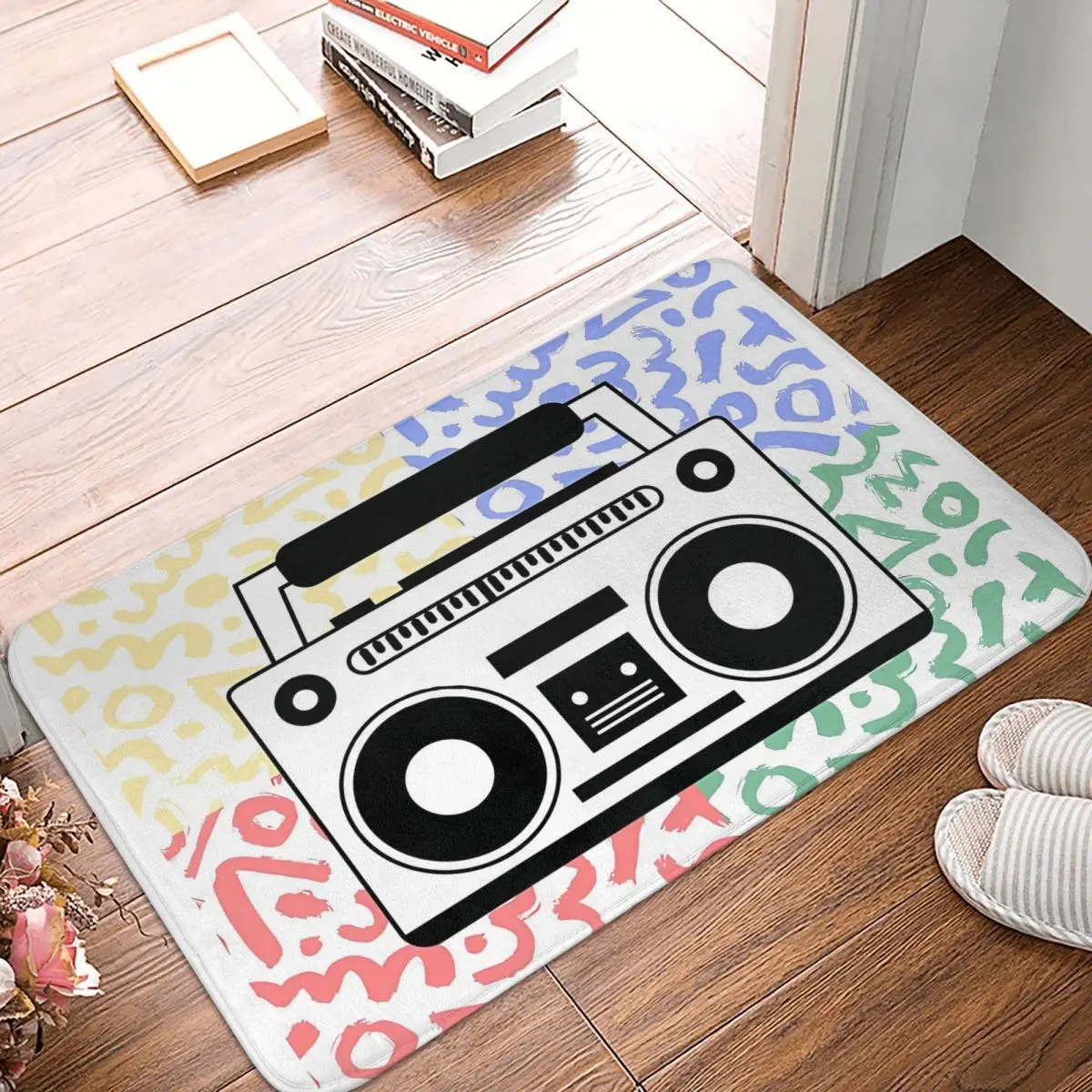 Vintage 80s Cool Boombox Boom Box Music Anti-Slip Rug Doormat Kitchen Mat Floor Carpet Home Decorative