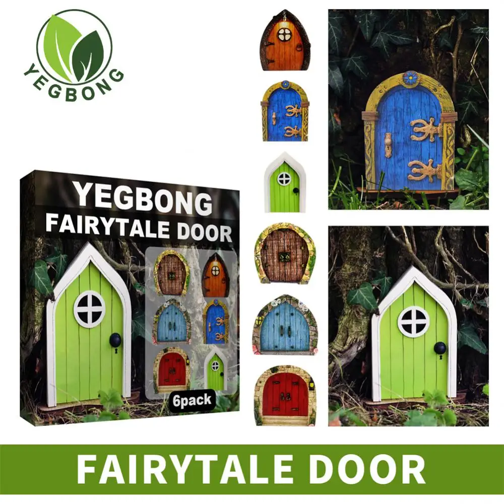 6pcs Miniature Fairy Gate Yard Sculpture Courtyard Wooden Dwarf Window Door For Tree Gnome Art Garden Statues Decoration - купить по