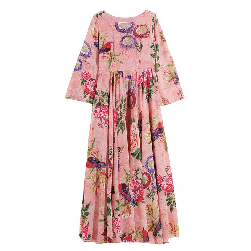 Spring Summer Pink Floral Flare Sleeve Maxi Dress Muslim Women Vintage Chic Luxury Party Night Dress 2023  muslim dress