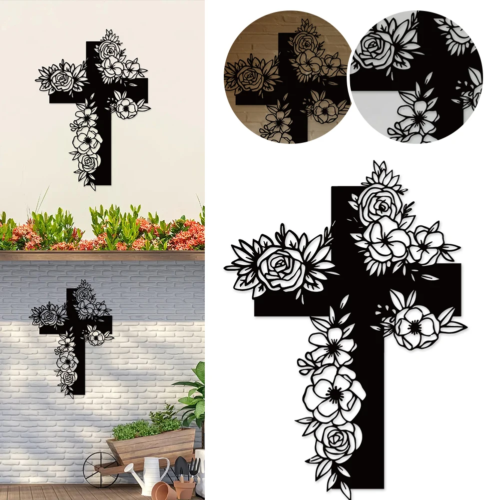 Металлический настенный крест с цветком религиозное настенное искусство