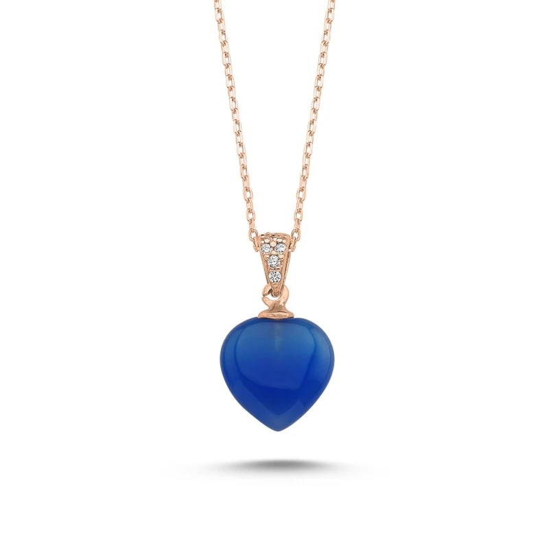 

Silver 925 Sterling Heart Blue Agate Stone Necklace