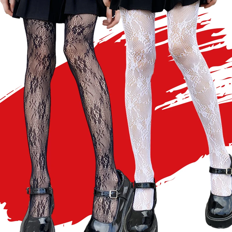 Готические кружевные колготки японские черные белые сердца цветок виноград