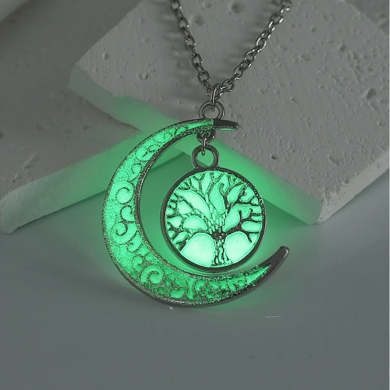 

Moon Life Tree Yellow Green Fashion Neck Chain Creative Simple Luminous Hand String Blue Green Luminous Silver Bracelet