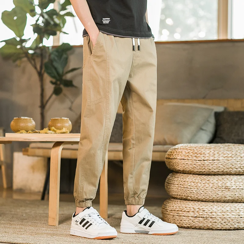 

2022 Spring Summer Cotton Pants Men Stretch Korean Casual Streetwear Elastic Waist Harem Trousers Male Khaki Plus Size 4XL