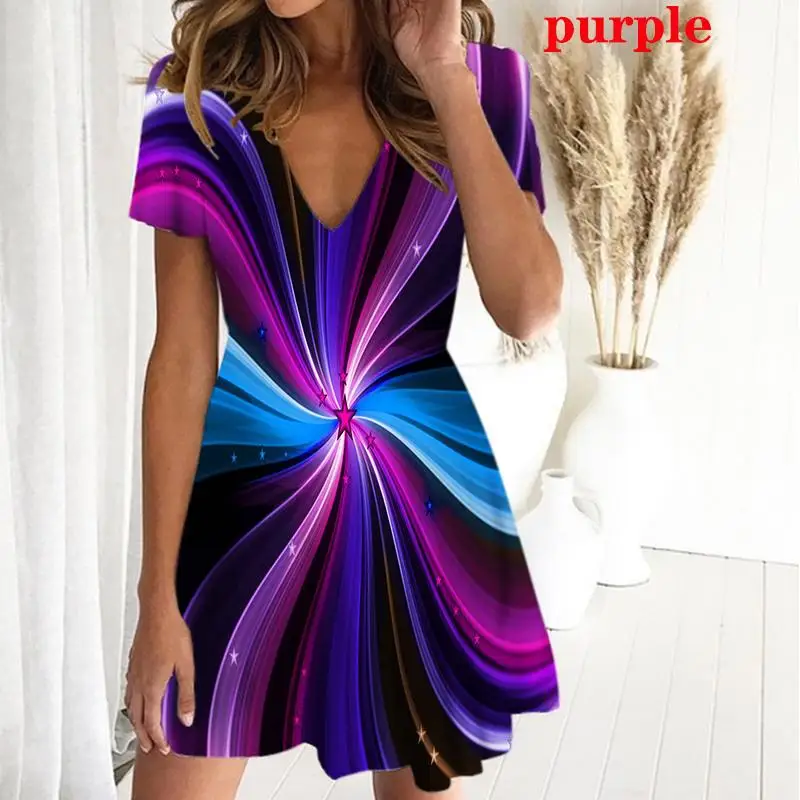 

2022 Women New Sexy Mini Dresses Ladies Print Plus Size Party Summer V-neck XS-8XL Female Dress