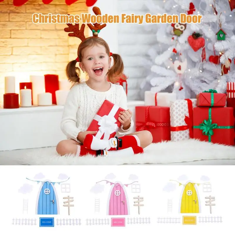 

Christmas Wooden Fairy Garden Door 10pcs Fairy Elf Door Set Mini Wooden Fairy Tale Door Miniature Courtyard Scene Decor