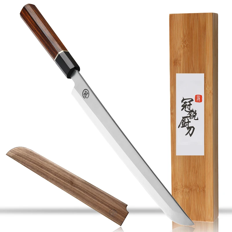 

GRANDSHARP профессиональные ножи для суши, японский нож Sakimaru лезвие из нержавеющей стали 10,6 ''Премиум ручка из розового дерева Сая ножны