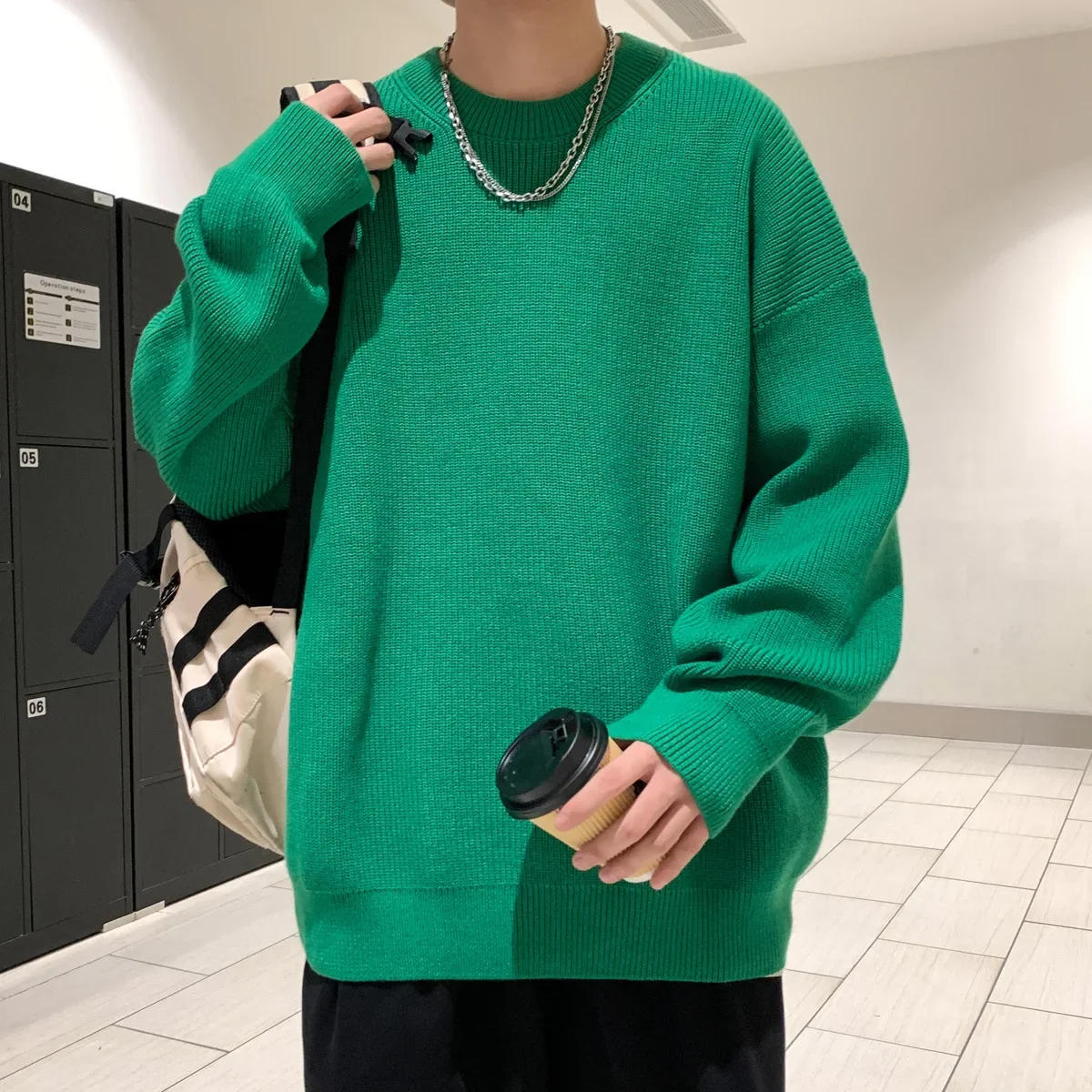 Повседневный мужской свитер с круглым вырезом в стиле Idle осень/зима однотонный