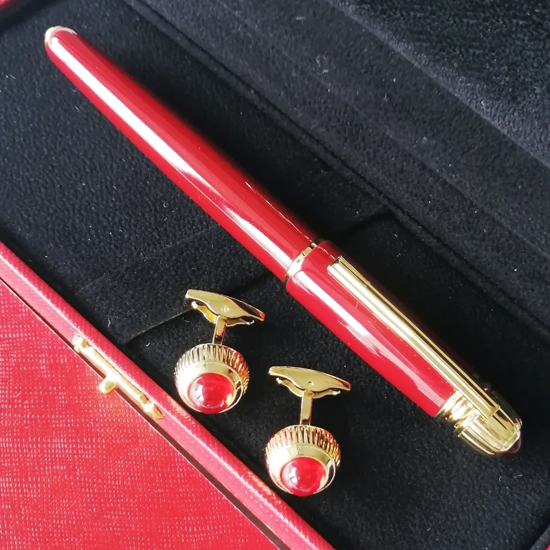 

MSS Luxury Classic Red Lacquer Barrel/Gold Drawbench Roller Ball Pen High Quality Golden Clip with Serial Number Writing Smooth