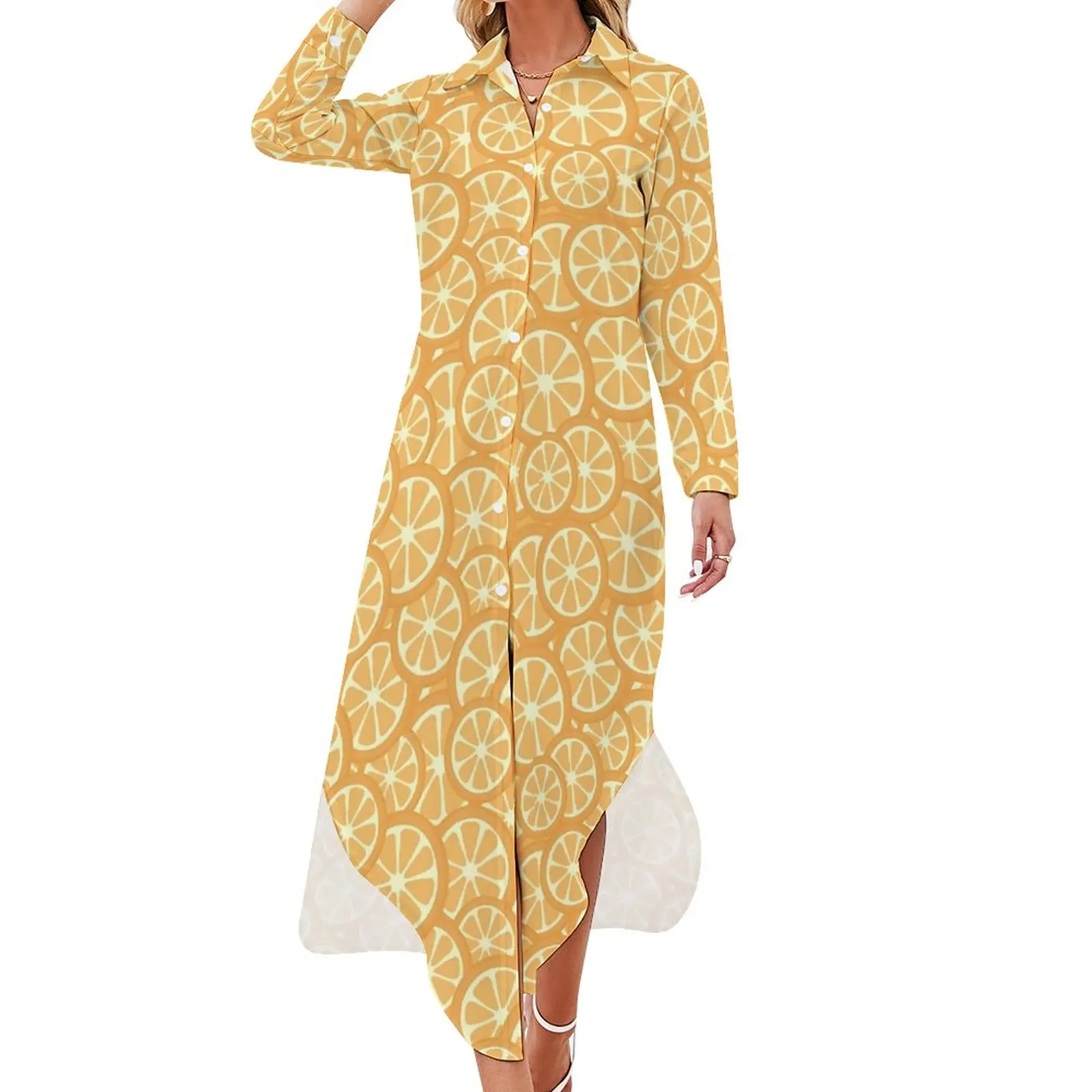 

Oranges Slices Chiffon Dress Fruits Print Elegant Dresses Streetwear Casual Dress Womens Sexy Design Clothing Large Size