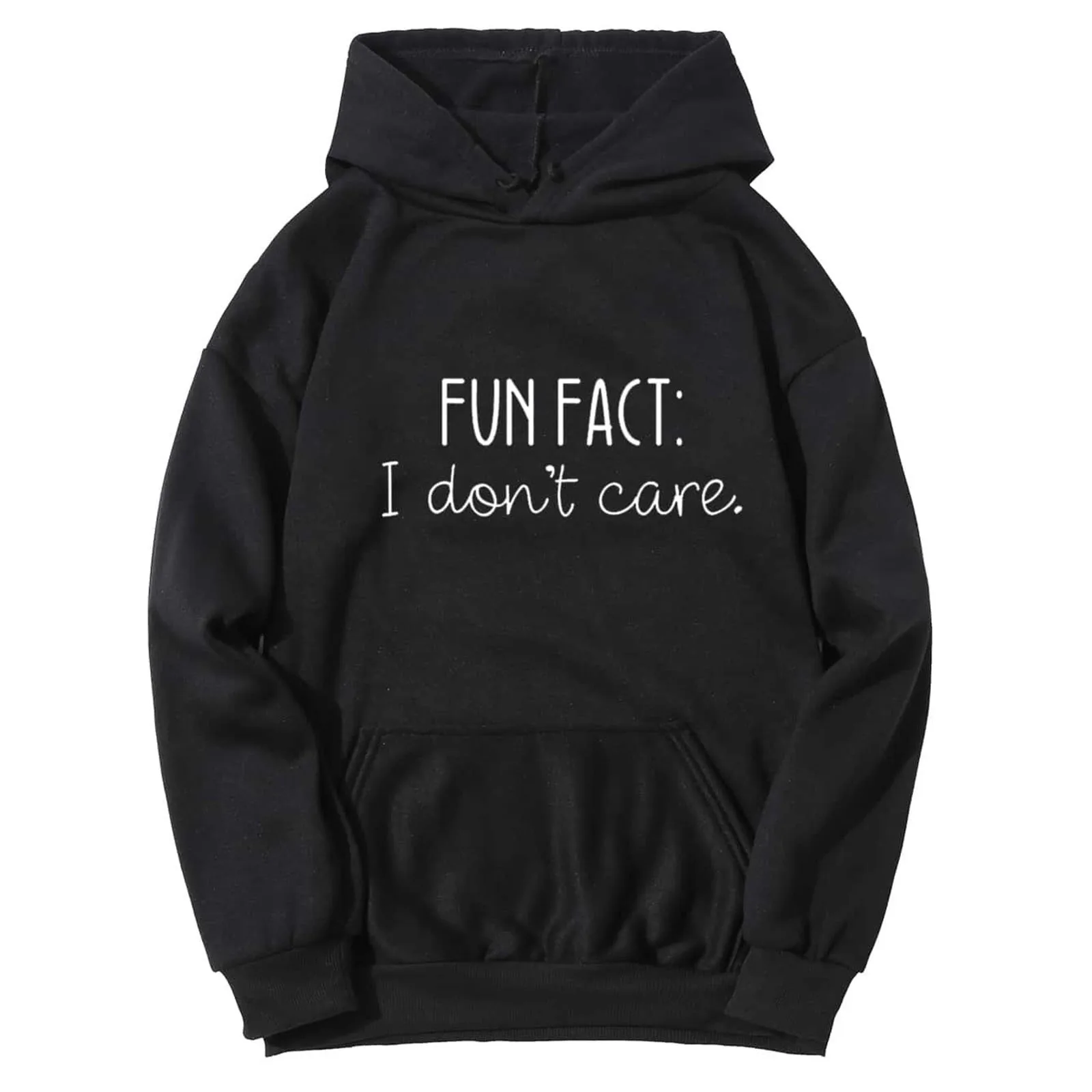 

Fun Fact I Don't Care Print Hoodie Women's Letter Graphic Hooded Sweatshirts Round Neck Long Sleeve Sweatshirt Ladies Tops