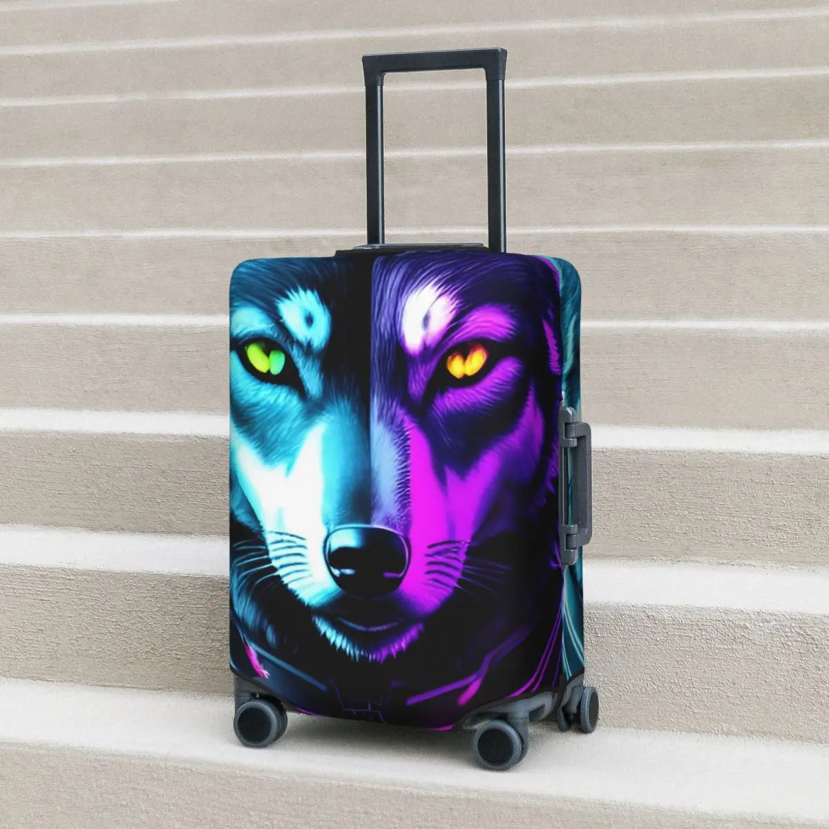 

Cyber Wolf Neon Suitcase Cover Funny Animal Useful Travel Protector Luggage Accesories Flight