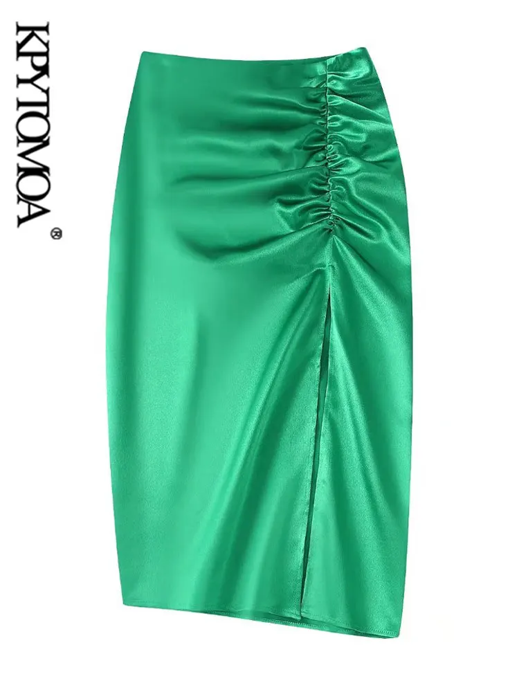 

Женская атласная Юбка-миди с разрезом спереди и высокой талией