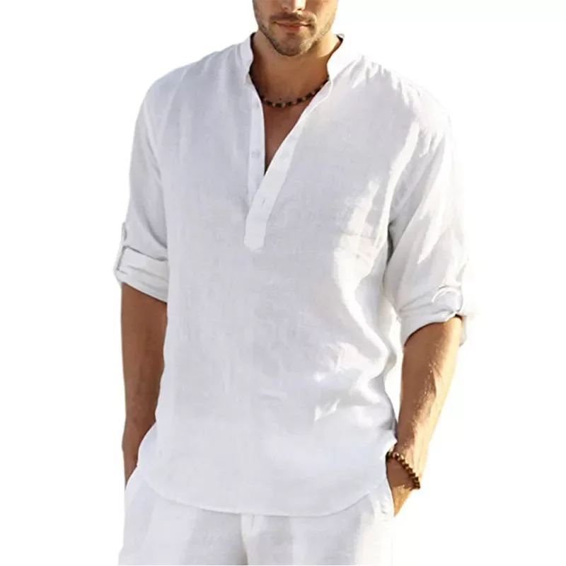 New2022 New Men's Casual Blouse Cotton Linen Shirt Loose Tops Long Sleeve Tee Shirt Spring Autumn Casual Handsome Men's