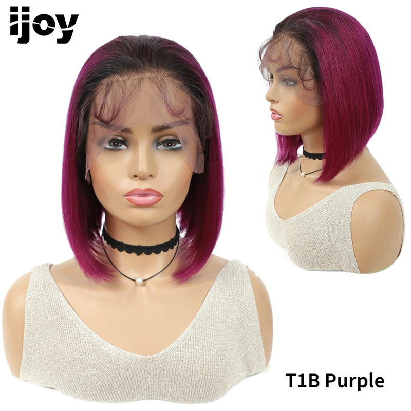 Short Bob 13x4 Lace Front Human Hair Wigs Ombre Pink Purple Orange For Black Women Brazilian Non-Remy Wig IJOY |