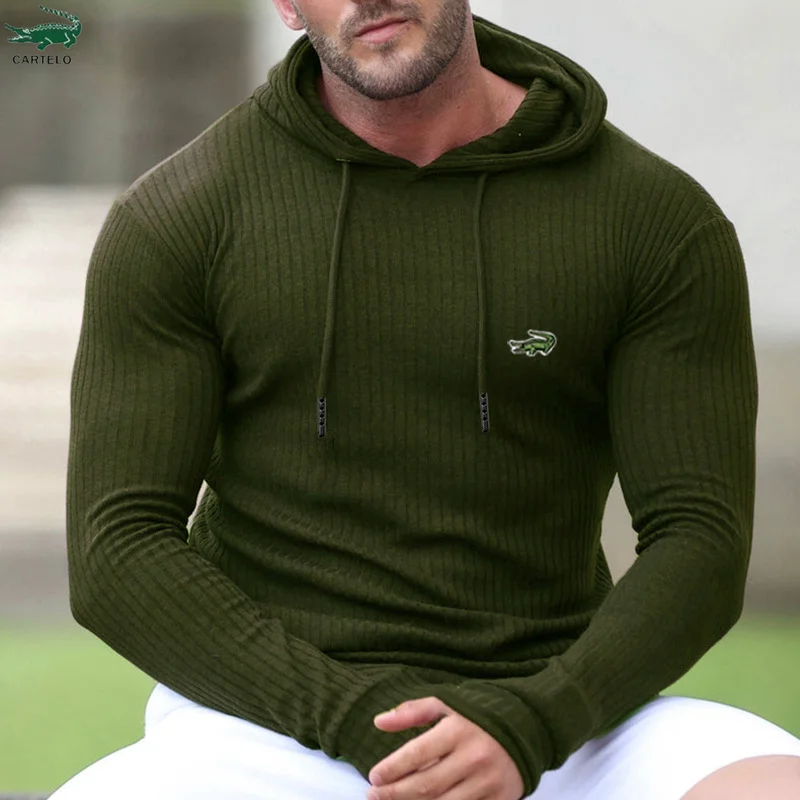 Cartelo Men's Sports Muscle Fitness Spring and Autumn Slim Training Clothing Knitted Long Sleeved Hoodie Coat Sweater