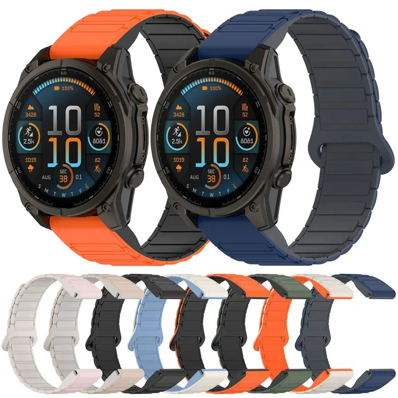 Магнитный силиконовый ремешок для Garmin Fenix 8 47 мм 51 7 7x 6 6X Pro 5X 20/22/26 QuickFit браслет