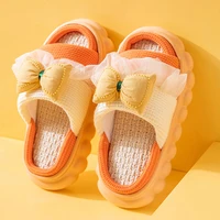 house slippers for girls bedroom slides cotton linen thick sole shoes mix color butterfly knot non slip children home slippers
