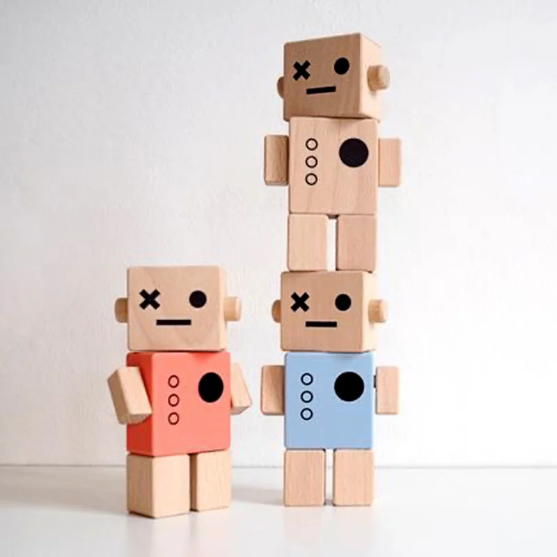 

Scandinavian Style Cartoon Simple Children's Room Solid Wood Home Desk Ornaments Decorations Can Be Twisted Robot Wooden Toys
