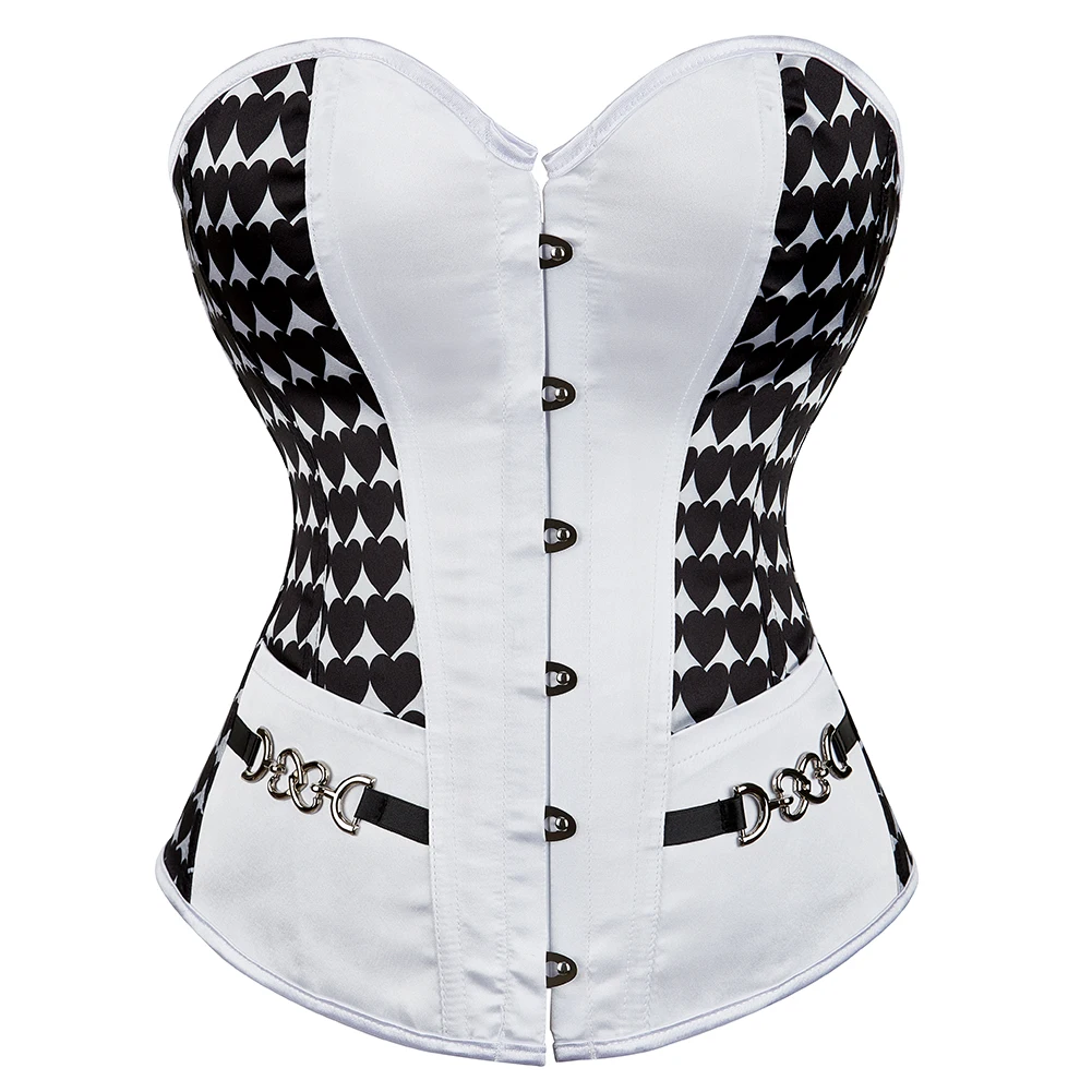 

Sexy Heart Print Overbust Corset Top Women Victorian Lace Up Body Shaper White Corsets Plus Size Burlesque Slim Bustier Lingerie