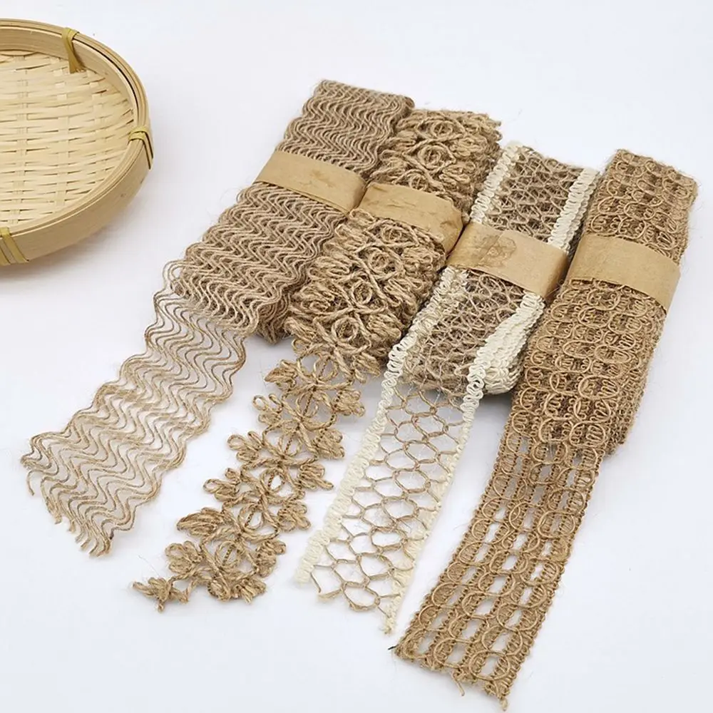 2M 3.5~5cm Width Natural Jute Burlap Roll Ribbon Vintage Hollow Out Weave Hemp Rope Wedding Party Gift Box Decor DIY Crafts