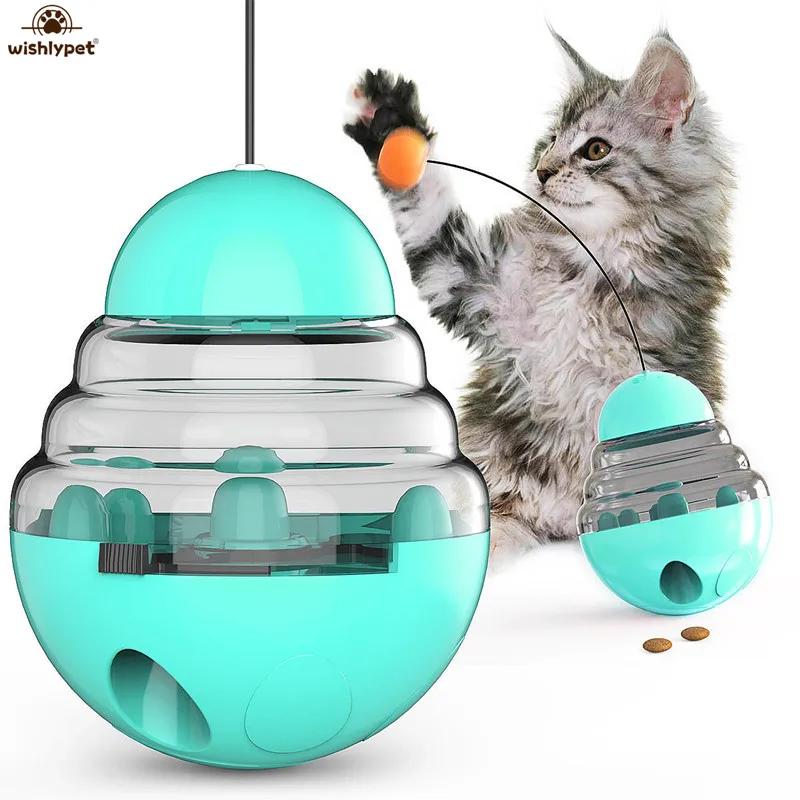

Wishlypet игрушка-неваляшка для кошек, лечебный диспенсер для еды с вращающимися шариками, медленный питатель для кошек, интерактивный тренировочный мяч IQ для котят