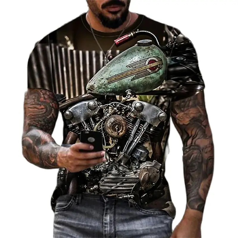 

Vintage Motorcycle tool T Shirt 3d Print Cyberpunk Short Sleeve Oversized mech Tshirts For Men Sweatshirt Men's Tops Camiseta