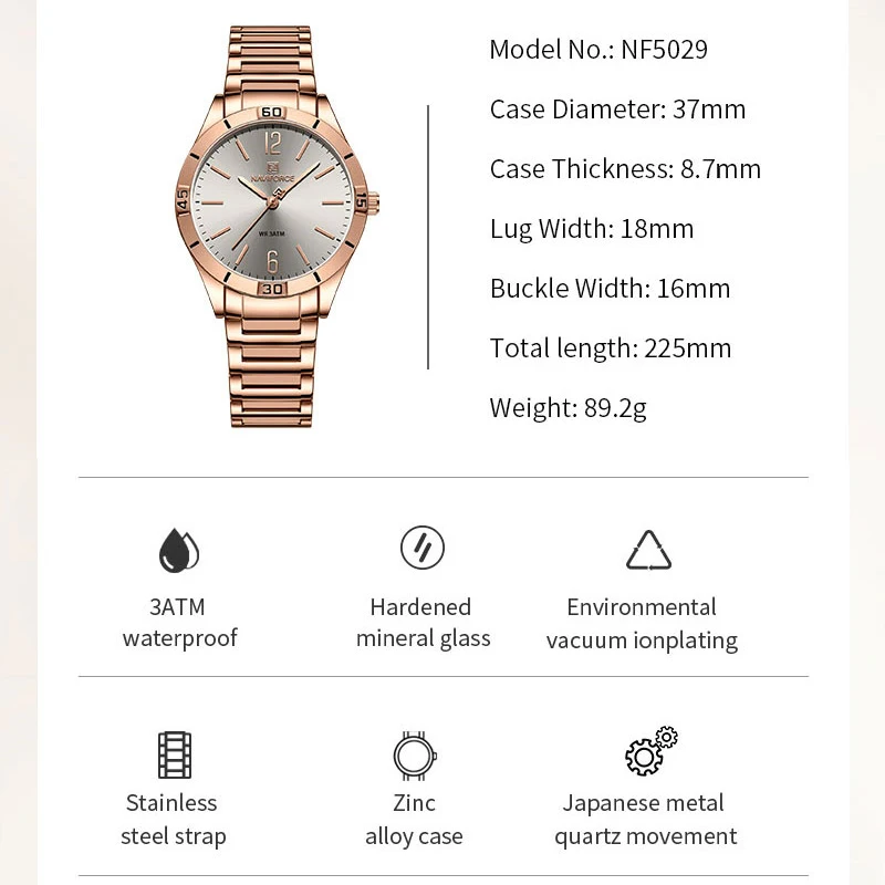 NAVIFORCE Women Watches Stainless Steel Waterproof High Quality Quartz Ladies Watch Personality Wristwatches Relogio Feminino