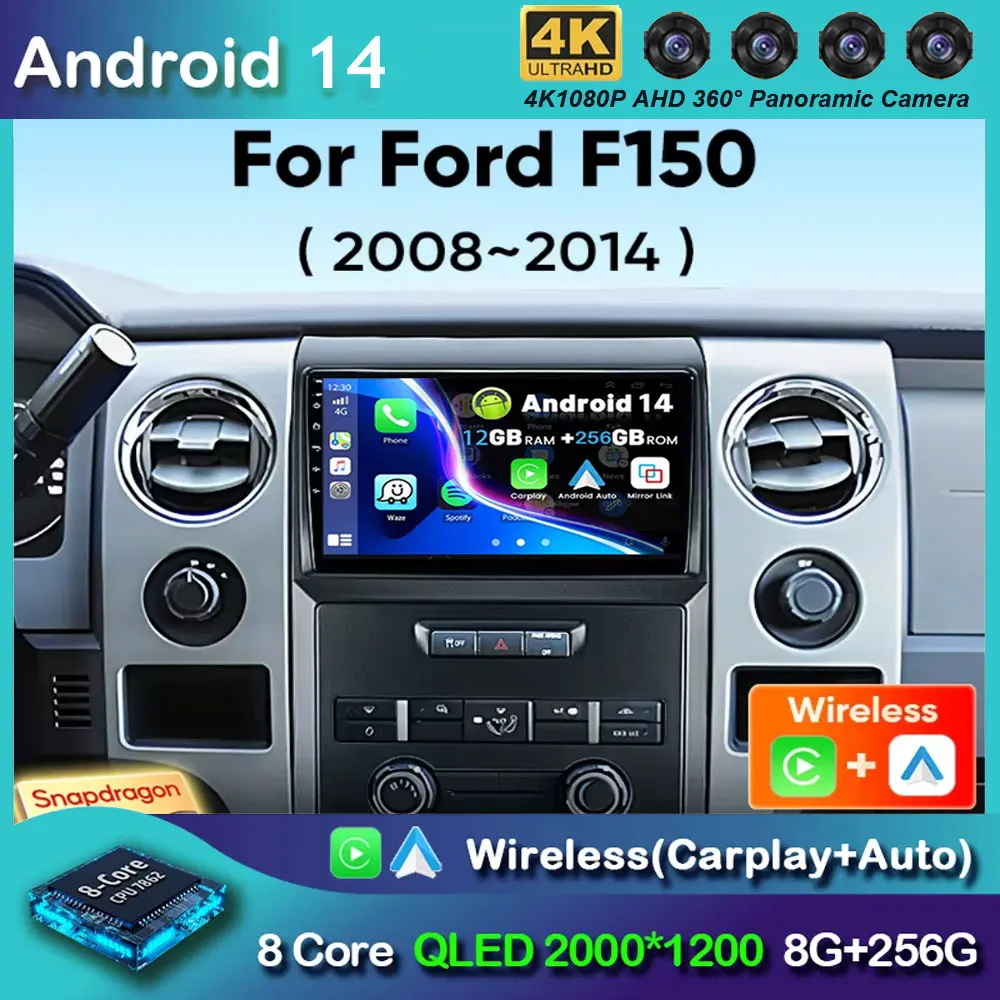 Автомагнитола на Android 14 для Ford F150 P415 Raptor 2008-2014 автомобильная Беспроводная