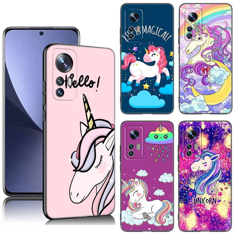 

Lovely Rainbow Unicorn Phone Case For Xiaomi Mi 8 9 SE 10 10T 11 12 13 Lite 9T 11T 12S 12T 13 Pro 12X 11i Black Silicone Cover