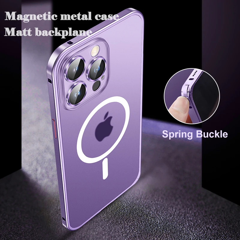 

Luxury Metal Frame Matte Case for IPhone 14 13 12 Pro Max 14 Plus For Magsafe Cover Wireless Charging Aluminum Magnet Phone Case