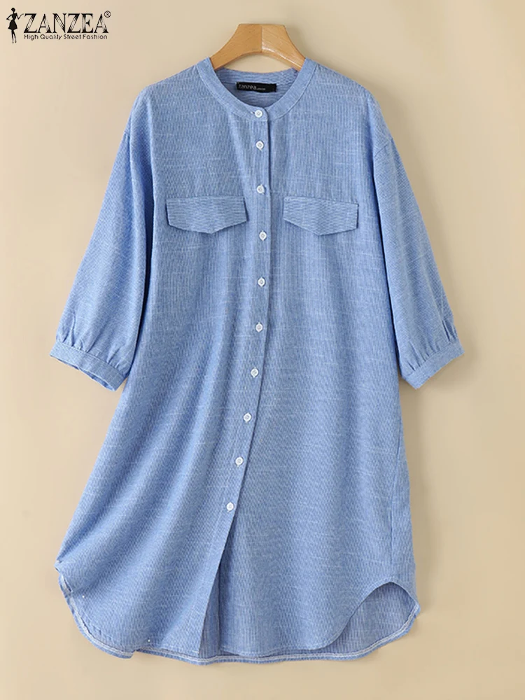 Женские длинные топы в полоску винтажные туники с круглым вырезом и рукавами 3/4