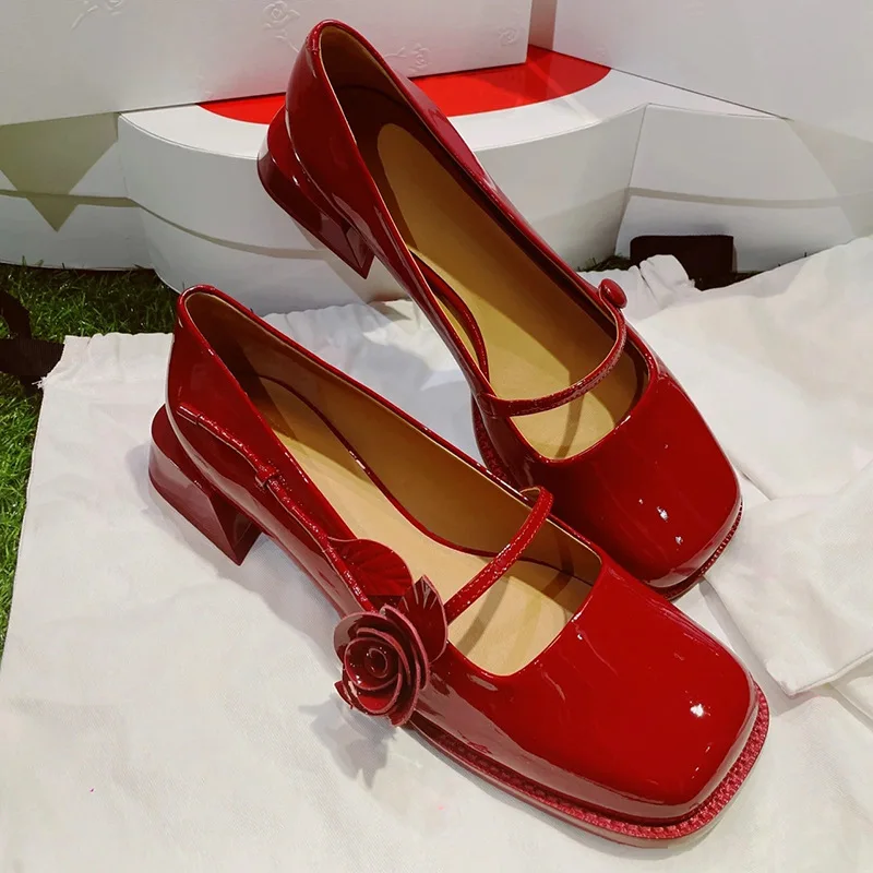 

Ladies Temperament Leather Shoes 2022 Spring New Retro Rose Thick High Heels Fairy Style Single Shoes Mary Jane Women's Shoes