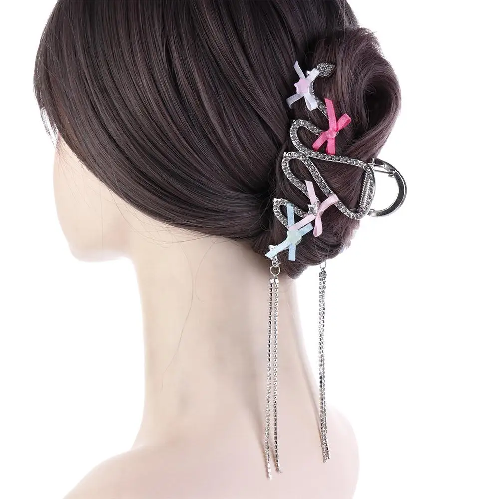 

Alloy Women Hair Claw Dopamine Rhinestone Tassel Y2K Hair Crabs Clip Bow Knot Cloth Hair Accessory Daily Life