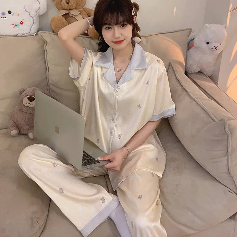 [Bubble Bear Three Piece Set] New Spring and Summer Bubble Bear Short and Long Shorts New Pajamas Women's Home Furnishing Set