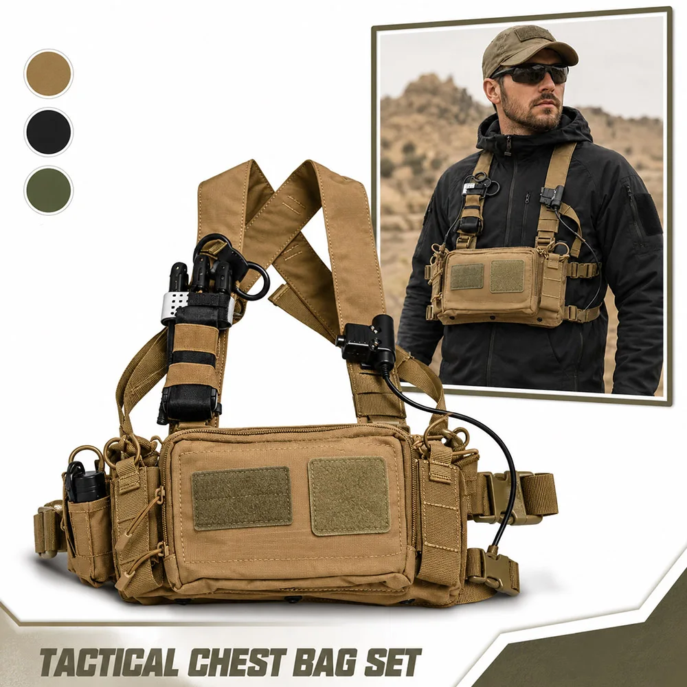 Фото Легкий тактический жилет MOLLE с модульной нагрудной платформой, креплением для PTT, подсумком для жгута для страйкбола, охоты и стрельбы. №1