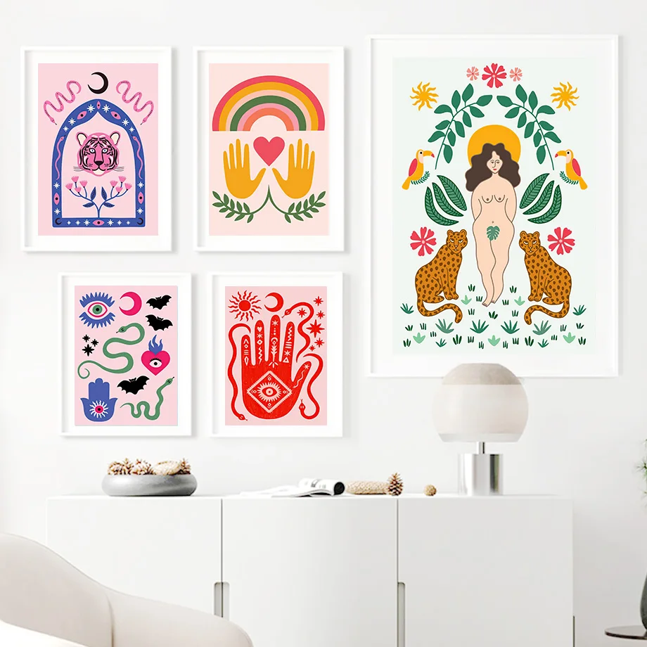 Абстрактная Настенная картина с изображением розового леопарда тигра голубя