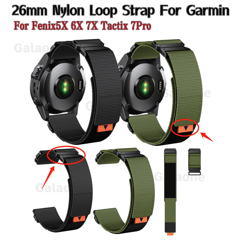 Garmin Nylon Loop Strap Quick Release 26mm Wristband Replaceable Watch Band For Fenix7X/5X/5XPlus/6X/6XPro Easy Fit Belt