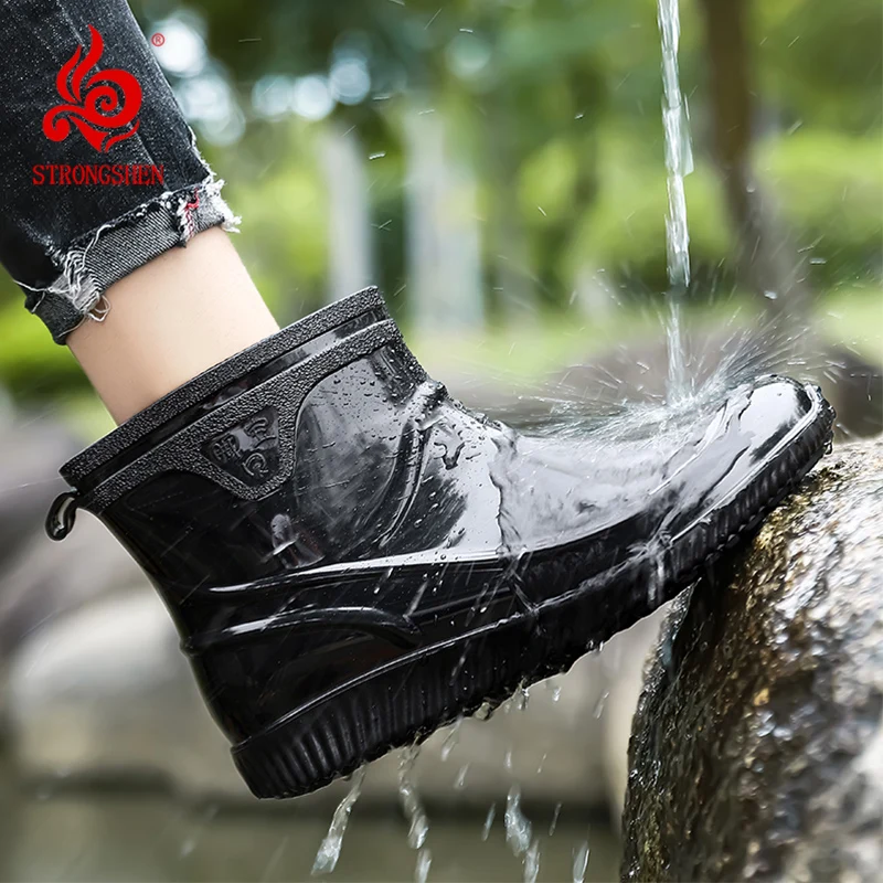 

STRONGSHEN Fashion Men Rain Boots Waterproof Rubber Ankle Boot Non Skid Work Shoes Comfortable Rainy Shoes Outdoor Fishing Shoes