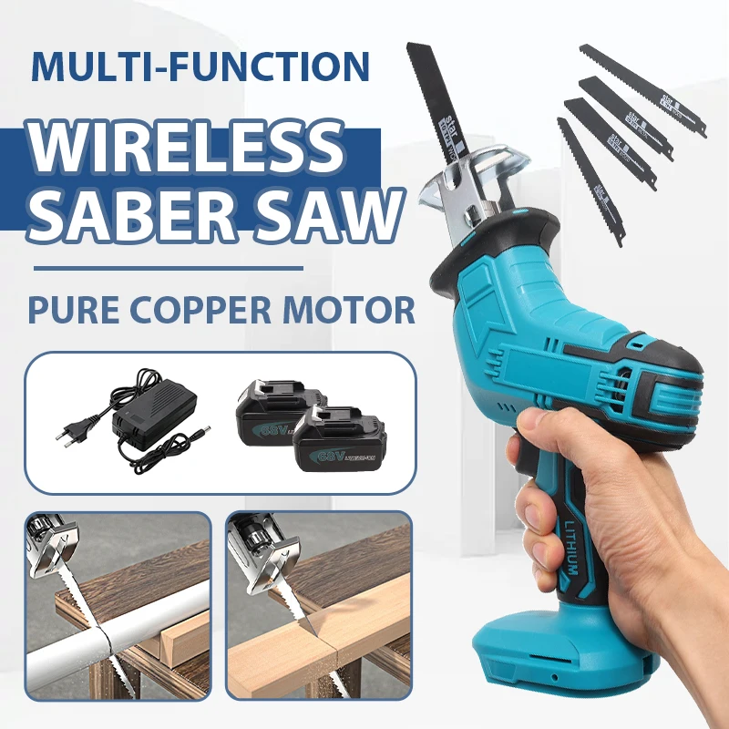 

Rechargeable Cordless Electric Reciprocating Saw Portable Woodworking Cutting Machine Variable Speed Saw For 18V Makita Battery