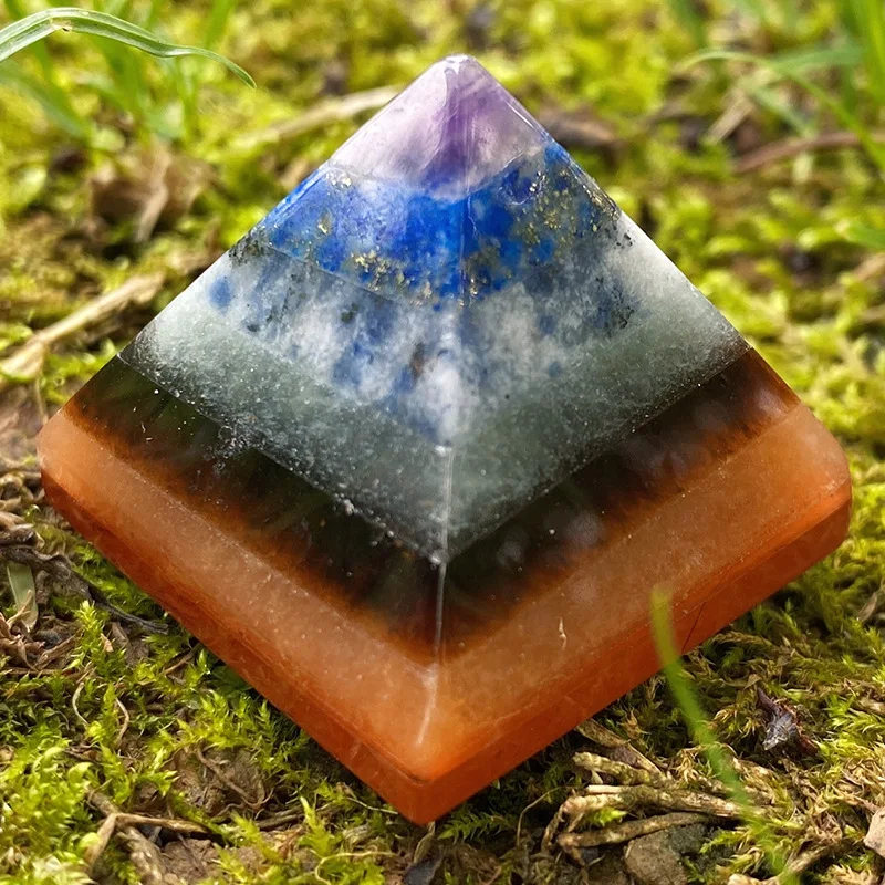 7 Color Chakra Energy Stone Pyramid To Heal Reiki Natural Crystal Mineral Pyramid Meditation Tools Home Decor Car Trim 28*30mm