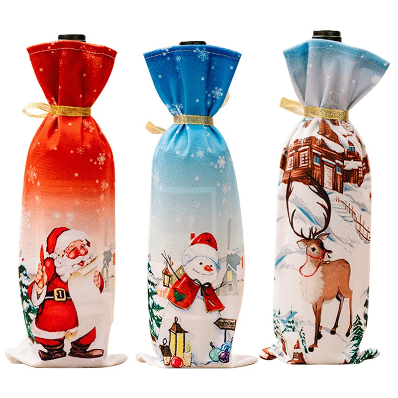 

Рождественские Чехлы для винных бутылок, праздничные Чехлы для бутылок с Санта-Клаусом, шампаном, красные рождественские настольные украшения для дома