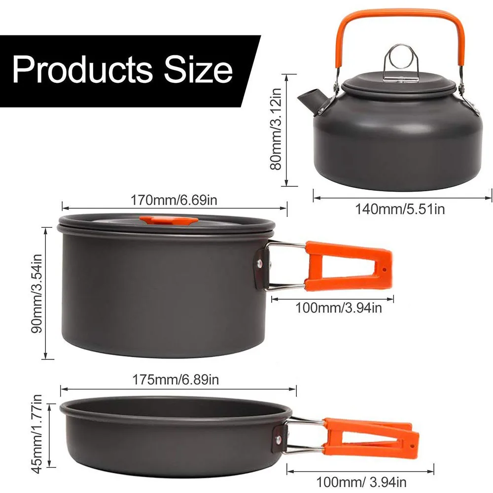 Camping Cookware Kit Outdoor Aluminum Cooking Set Water Kettle Pan Pot Travelling Hiking Picnic BBQ Tableware Equipment |