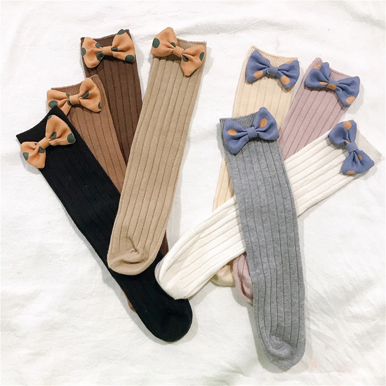 

Kids Girl’s Long Socks, Sweet Bowknot Soft Elastic Lightweight Socks for Casual Daily Tights Stockings
