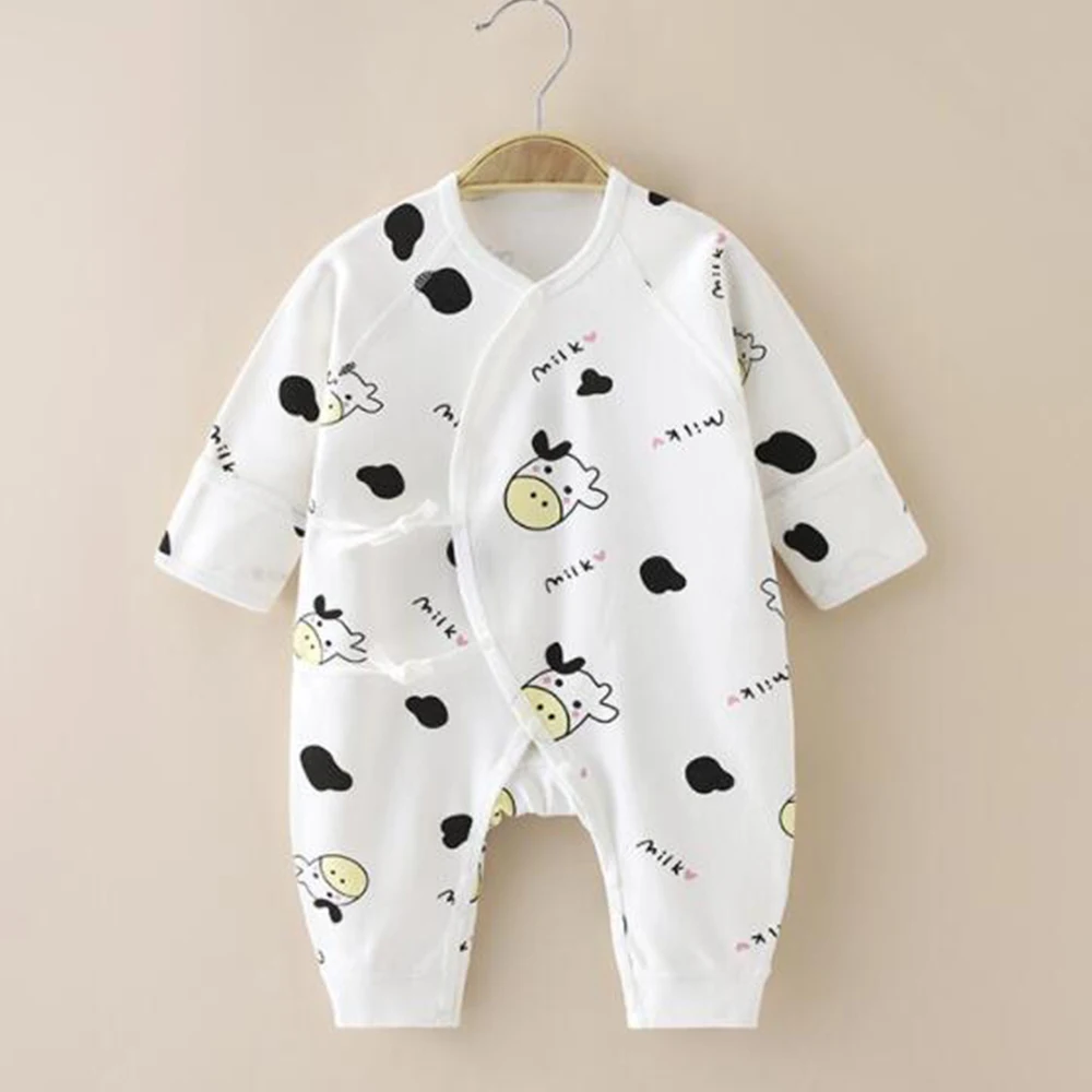 

Newborn Baby Rompers Long Sleeve Cotton Animal Print Belt Spring Autumn Unisex Boy Girl Hospital Clothes 0-6 Months