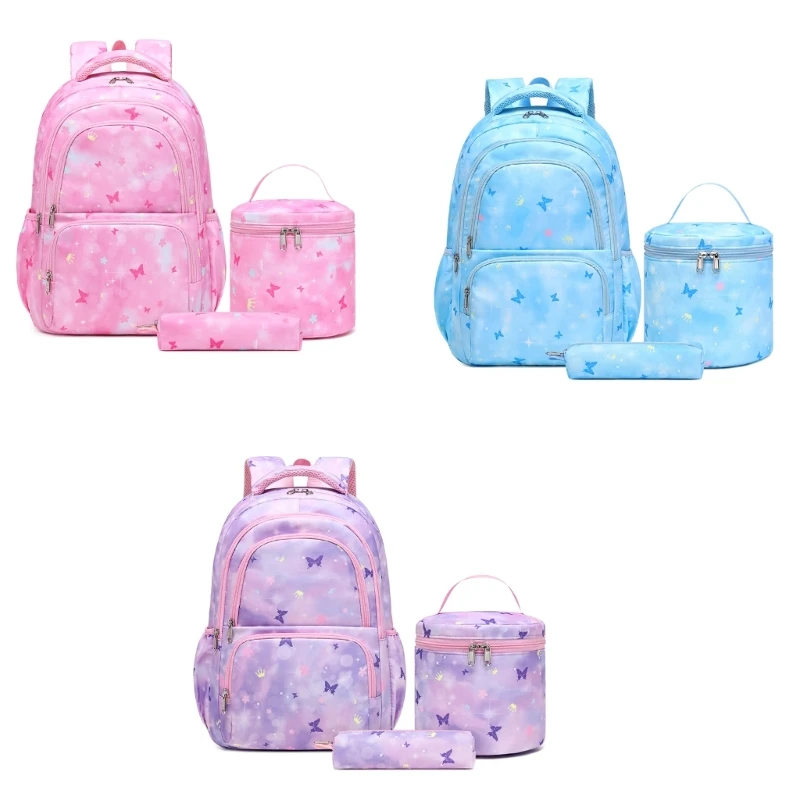 

2023 New 3pcs Printed School Backpack Book Bags Set Laptop Daypack with Lunch Bag Pencil Case Travel Rucksack for Teen Girls