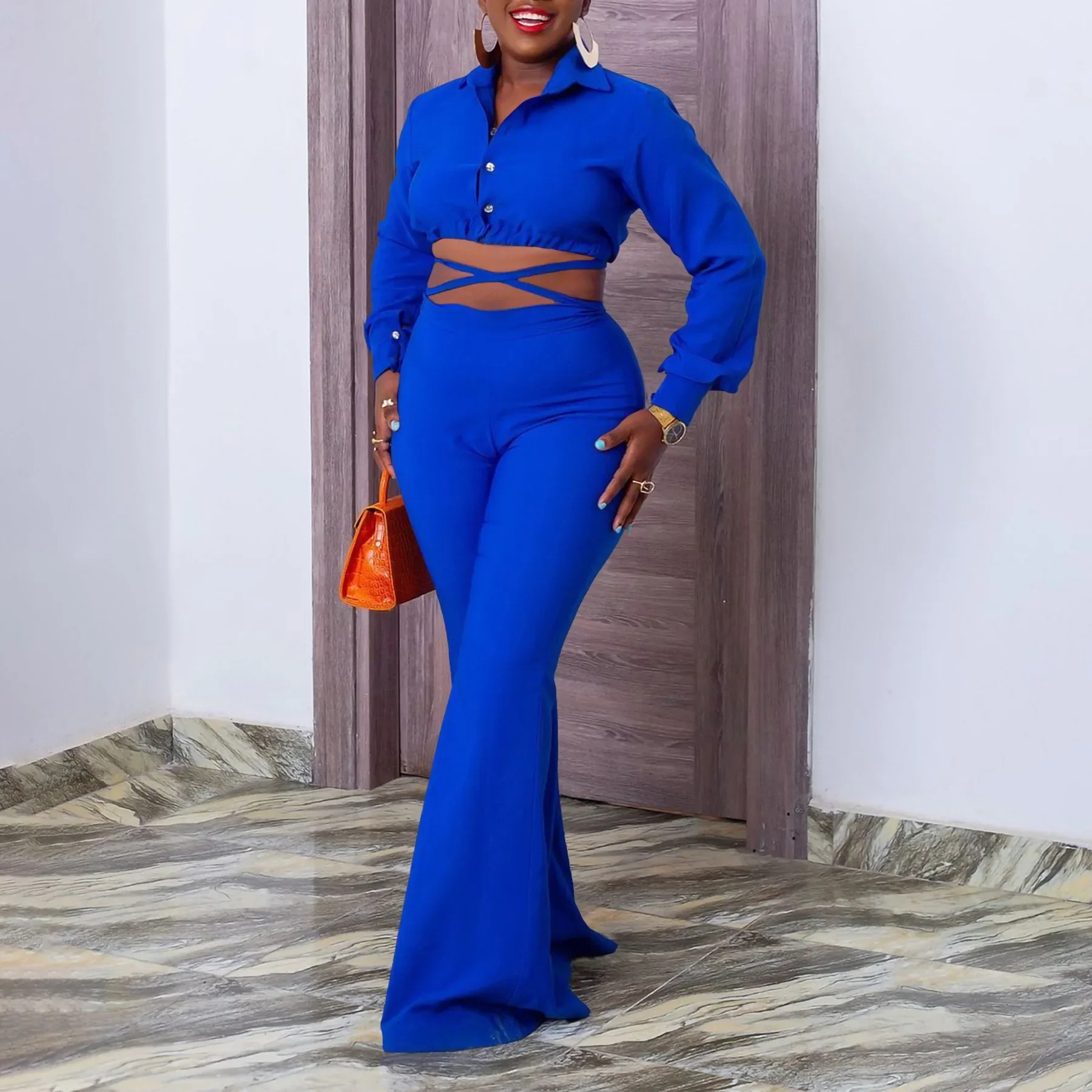 2024 Женские Элегантные Широкие Брюки С Высокой Талией До Щиколотки И Топ Длинными