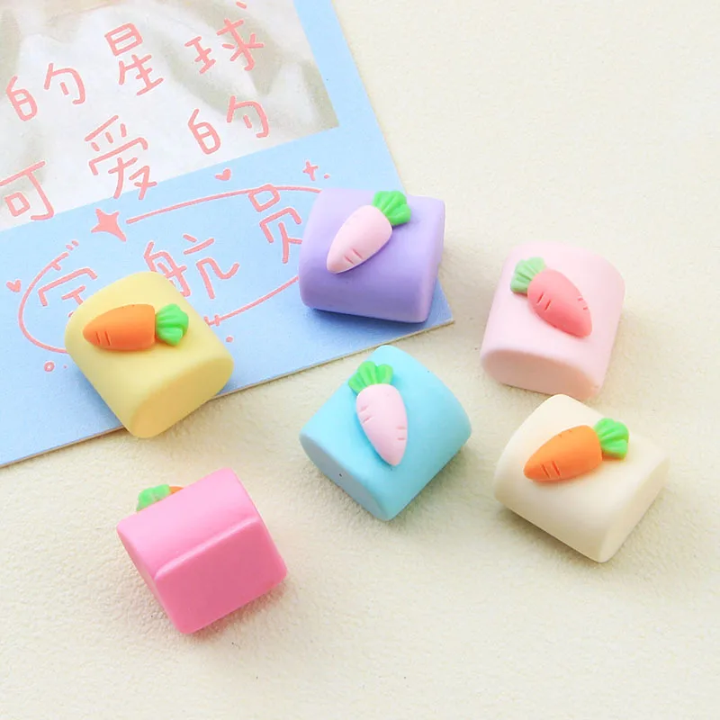 

New Resin Steamed Bread Cabochons Flatback 20pcs Cute Bun with Carrot Fake Foods Resins Buttons For Jewelry Decoration Accessory